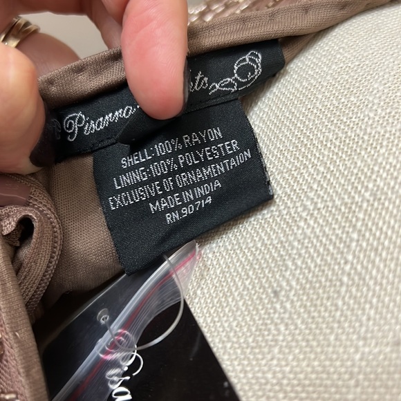 Pisarro Nights Embroidered Cocktail Sheath Dress in Tan - Picture 8 of 9